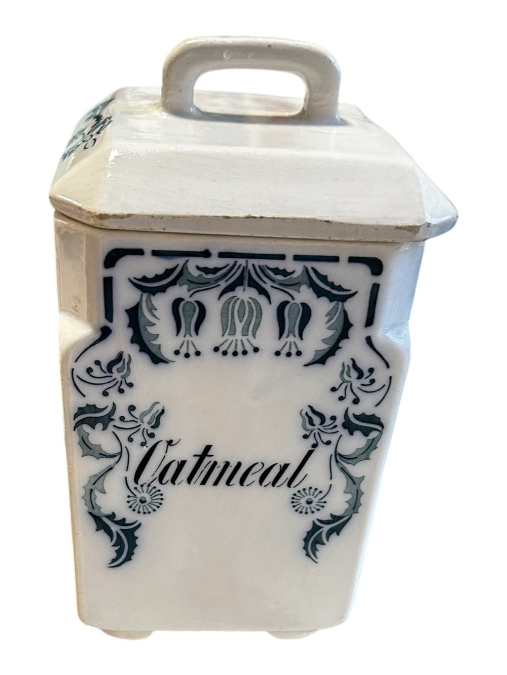 This Antique Trina German Porcelain Oatmeal Canister Model 600 B is a small.
